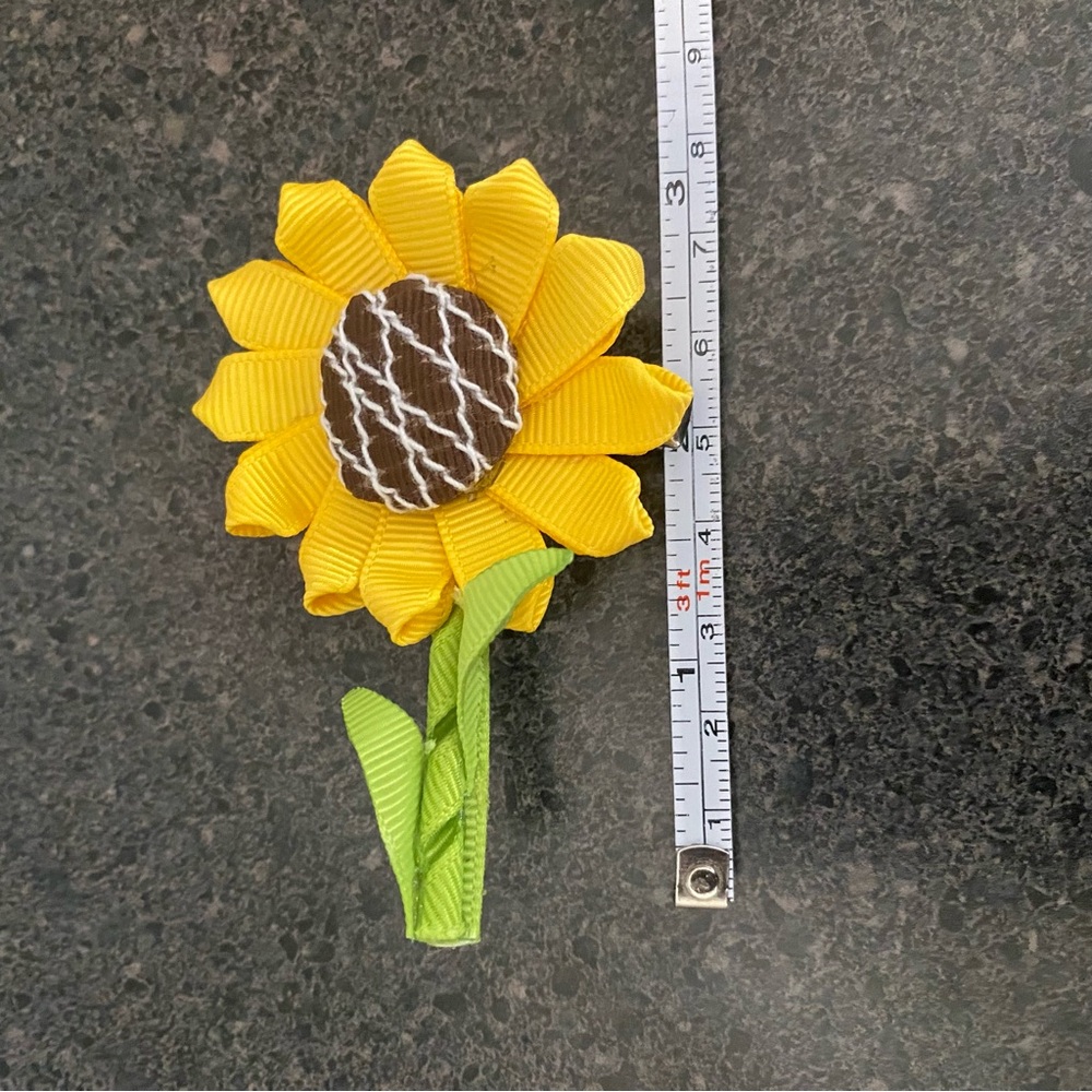 NEW "SUNFLOWER" Ribbon Sculpture Girls Hairbow Hairclip Pin Bow Boutique Summer - Picture 3 of 5